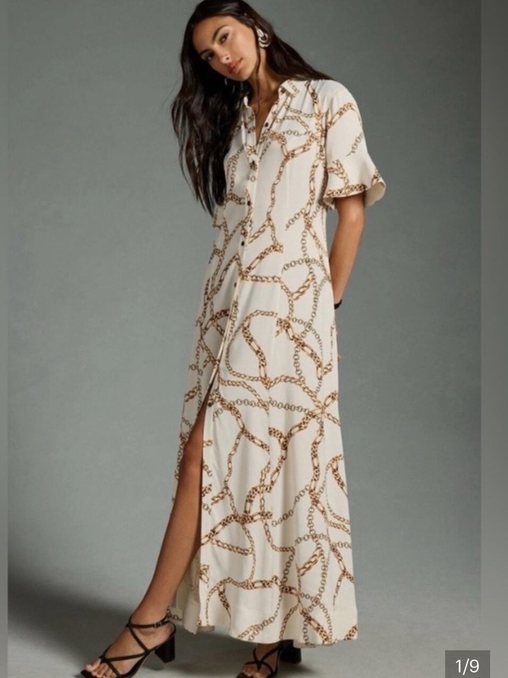 Maeve Cream Maxi Dress with Gold Chain Print